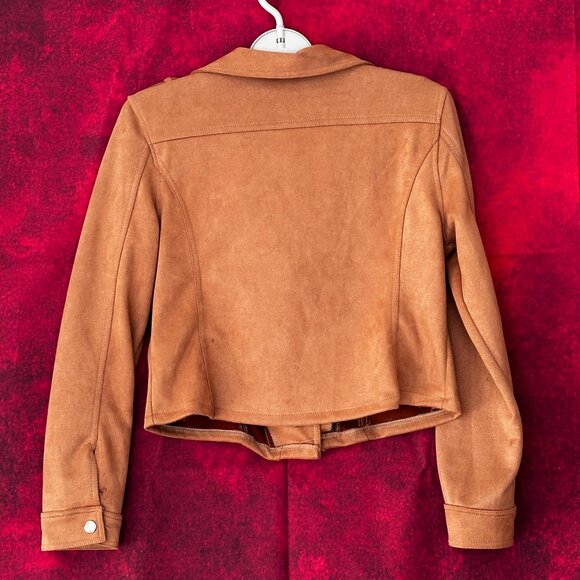 FAUX SUEDE WOMENS BROWN JACKET MOTO ZIPPER, 2 ZIPPER POCKETS SIZE  M - Picture 4 of 10